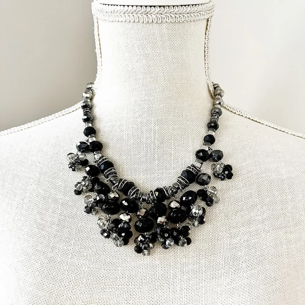 Talbots Black & Silver Faceted Bead Necklace